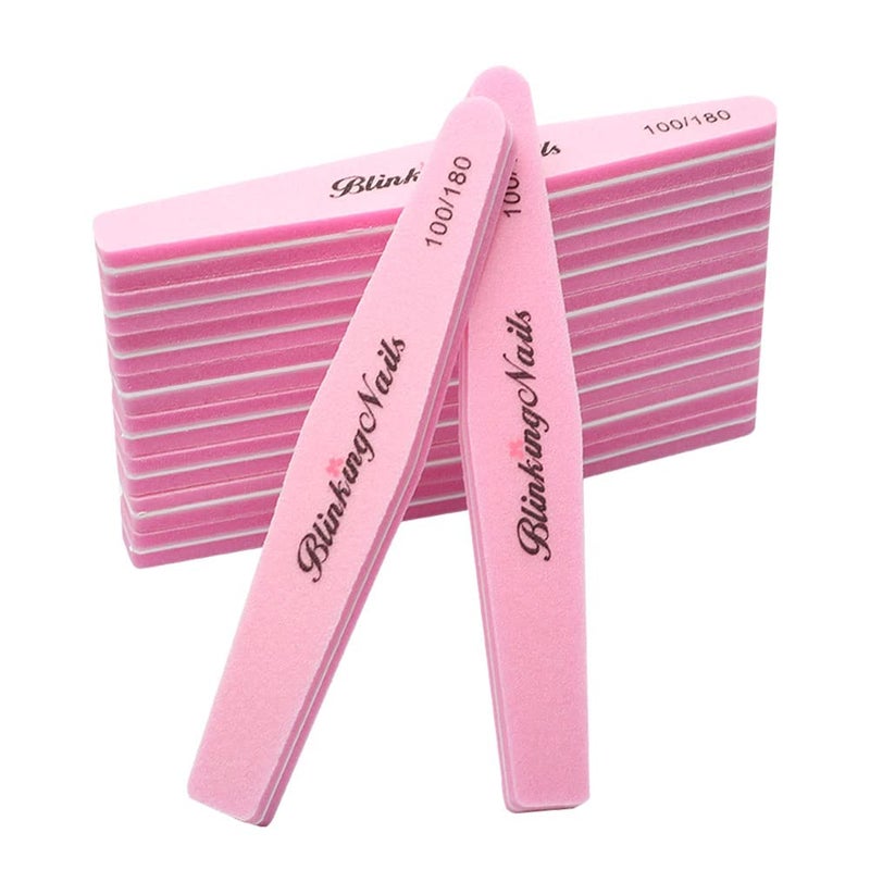 BlinkingNails Sponge Nail File and Buffers for Nail Art Care Double Sides Design 100/180 Grit Nail Buffer Professional Manicure Nail Tools Color Pink Pack of 10pcs - Image 1